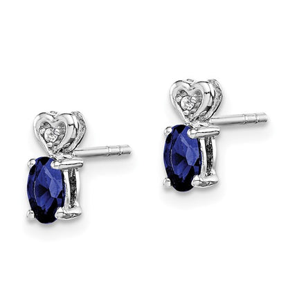 Sterling Silver Created Sapphire & Diamond Heart Earrings