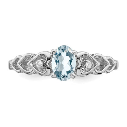 Sterling Silver Rhodium-plated Aquamarine & Diamond Ring