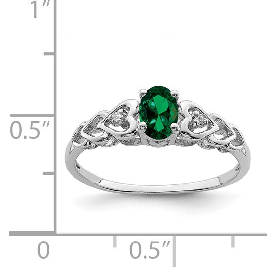 Sterling Silver Rhodium-plated Lab Created Emerald & Diamond Ring