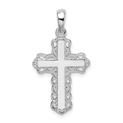 Sterling Silver Polished Lace-edge Cross Charm