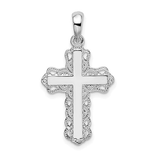 Sterling Silver Polished Lace-edge Cross Charm