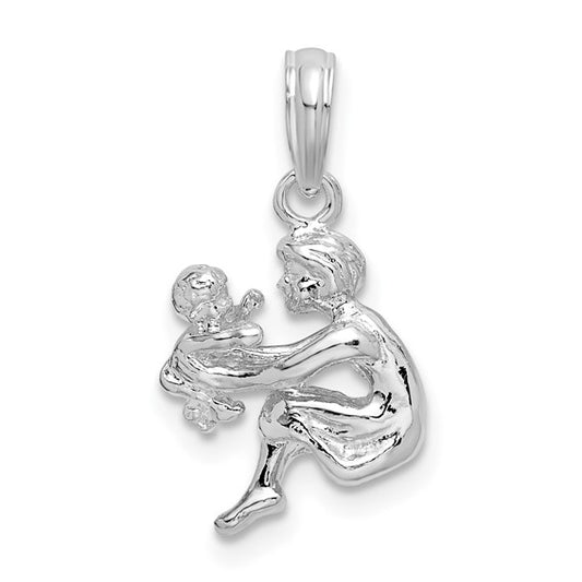Sterling Silver 3D Mother & Baby Pendant