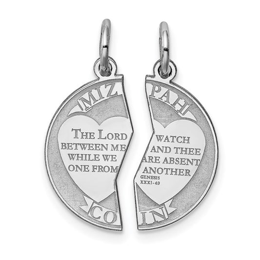Sterling Silver Rhodium-Plated Break Apart Mizpah Charm