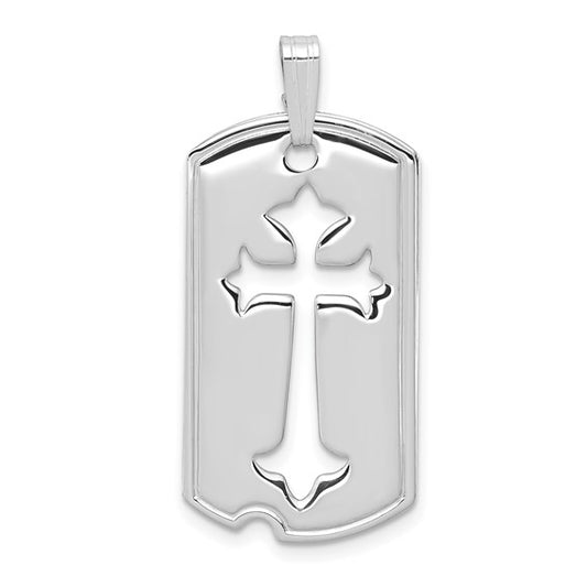 Sterling Silver Dog Tag With Cut Out Cross Charm