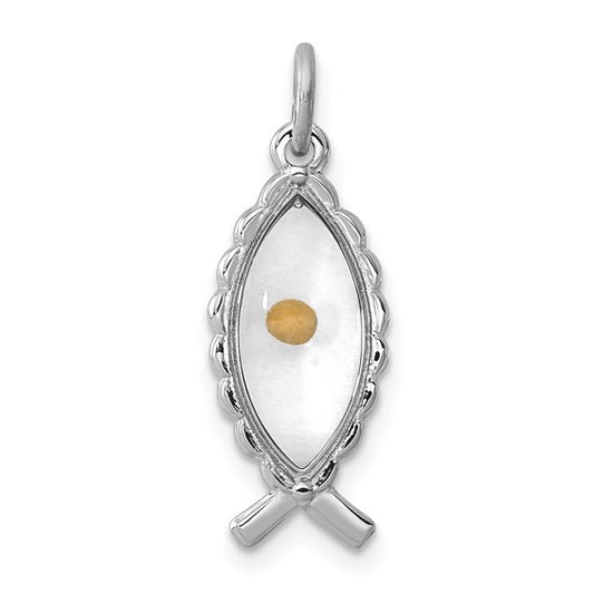 Sterling Silver Epoxy Ichthus With Mustard Seed Charm
