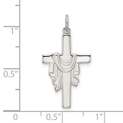 Sterling Silver Polished and Satin Draped Cross Charm