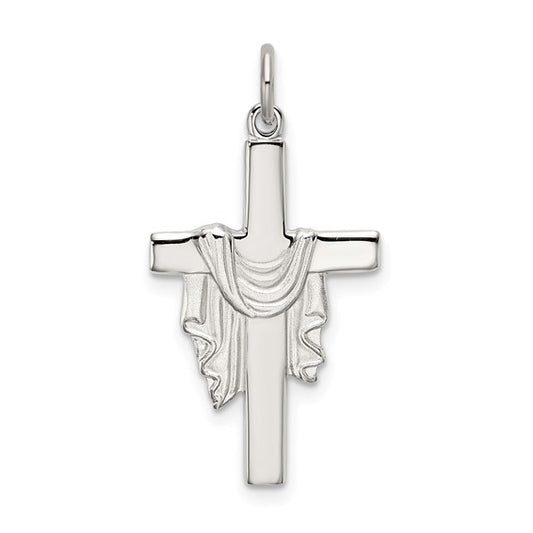 Sterling Silver Polished and Satin Draped Cross Charm