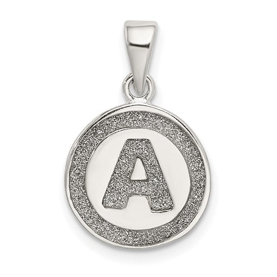 Sterling Silver Glitter Enamel Letter Initial Circle Pendant