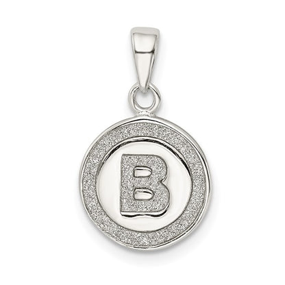 Sterling Silver Glitter Enamel Letter Initial Circle Pendant