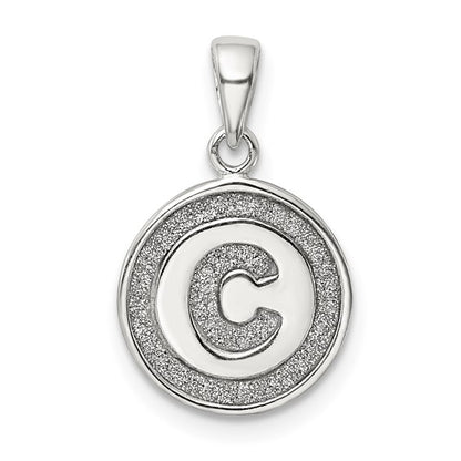 Sterling Silver Glitter Enamel Letter Initial Circle Pendant