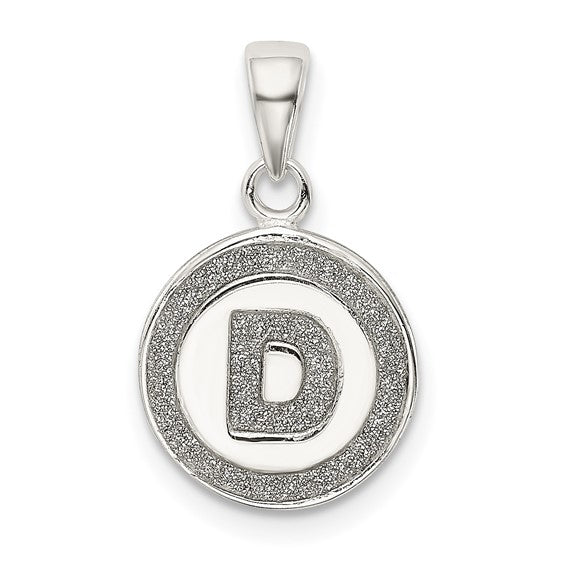 Sterling Silver Glitter Enamel Letter Initial Circle Pendant