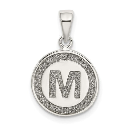 Sterling Silver Glitter Enamel Letter Initial Circle Pendant