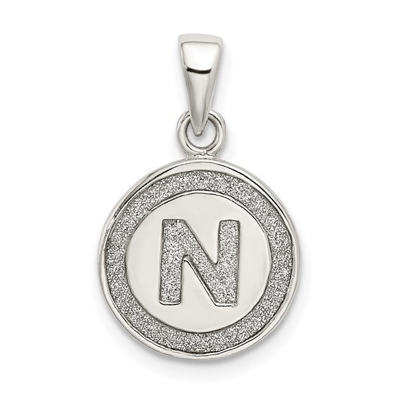 Sterling Silver Glitter Enamel Letter Initial Circle Pendant