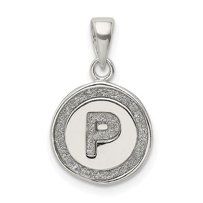 Sterling Silver Glitter Enamel Letter Initial Circle Pendant