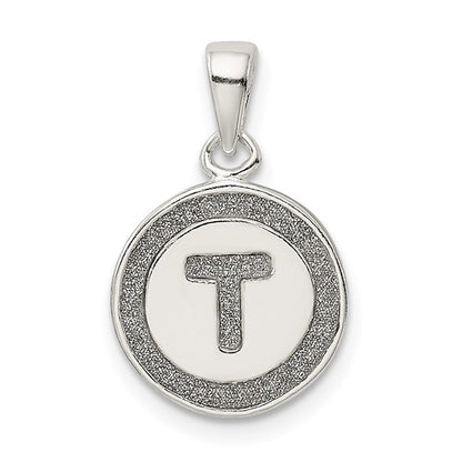 Sterling Silver Glitter Enamel Letter Initial Circle Pendant