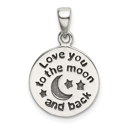 Sterling Silver LOVE YOU TO THE MOON Antiqued star & Moon Charm