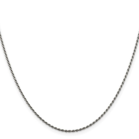 Sterling Silver Rhodium 1.5mm Diamond-cut Rope Chain