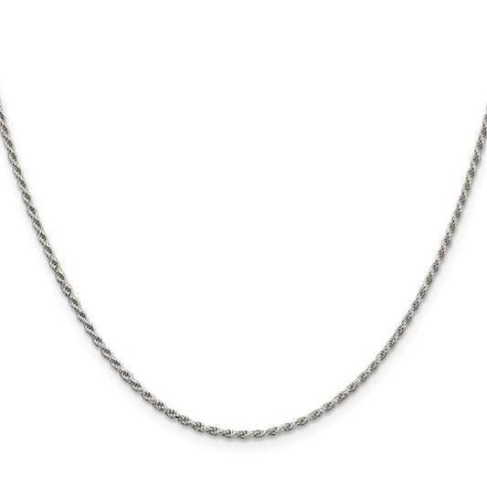 Sterling Silver Rhodium 1.7mm Diamond-cut Rope Chain