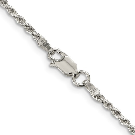 Sterling Silver Rhodium 1.85mm Diamond-cut Rope Chain