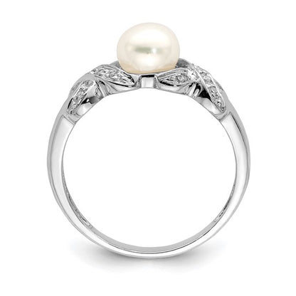 Sterling Silver Rhodium 6mm FW Cultured Button Pearl Ring