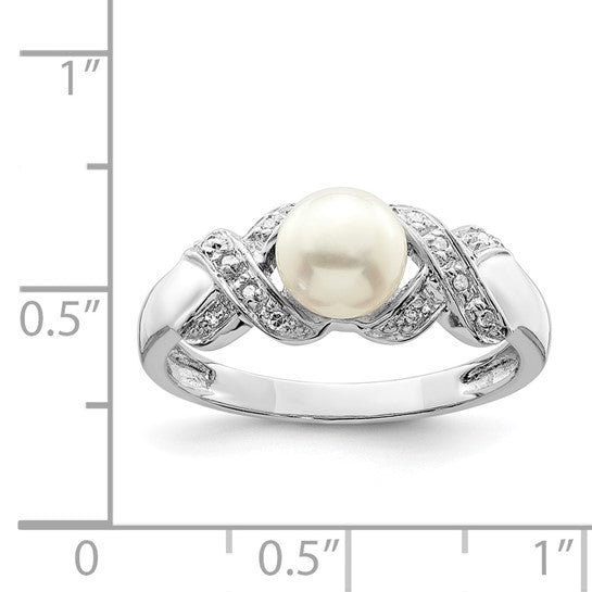 Sterling Silver Rhodium 6mm FW Cultured Button Pearl Ring
