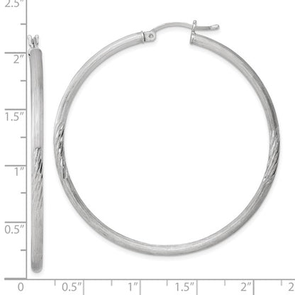 Sterling Silver Rhodium 2.5mm Polished/Satin Diamond-cut Hoop Earrings