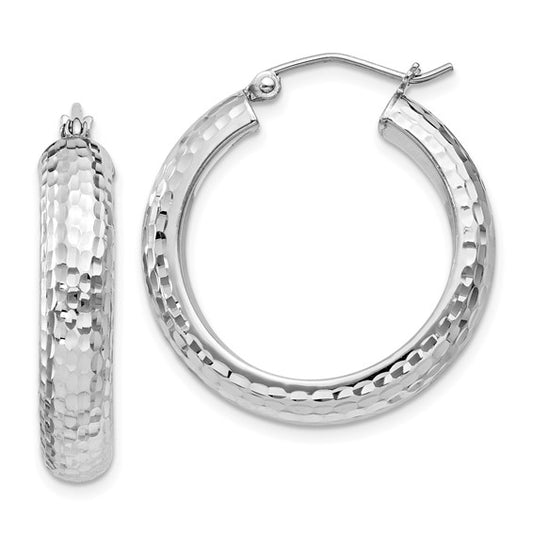 Sterling Silver Diamond-cut Hoop Earrings