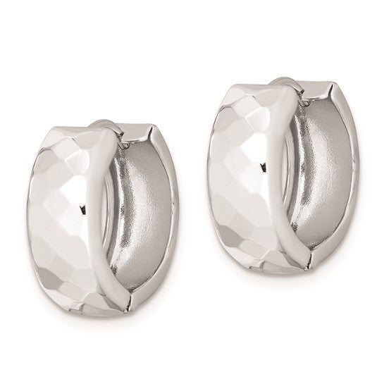 Sterling Silver Polished Patterned Hinged Hoop Earrings