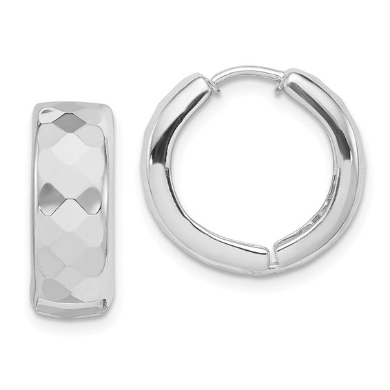 Sterling Silver Polished Patterned Hinged Hoop Earrings