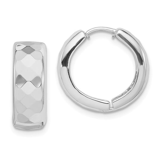 Sterling Silver Polished Patterned Hinged Hoop Earrings