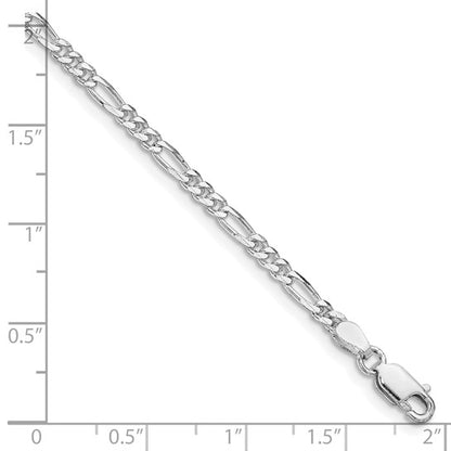 Sterling Silver Rhodium-plated 2.85mm Figaro Chain Anklet
