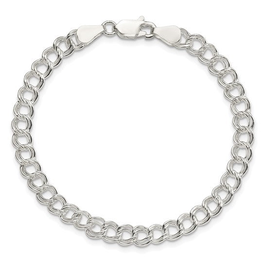 Sterling Silver 5.25mm Solid Double Link Charm Bracelet