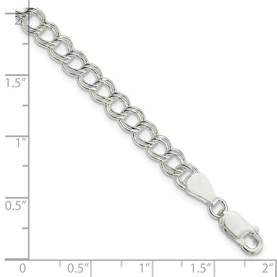 Sterling Silver 5.25mm Solid Double Link Charm Bracelet