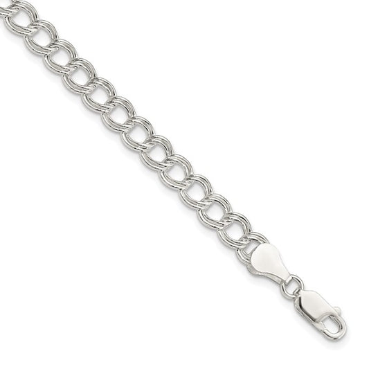 Sterling Silver 6mm Semi-Solid Double Link Charm Bracelet