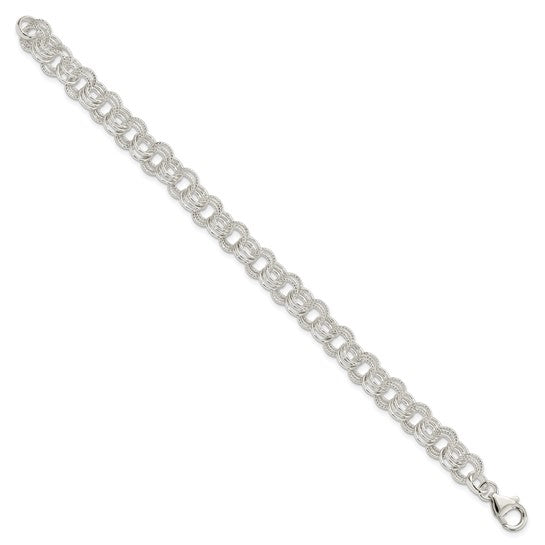 Sterling Silver Textured Charm Bracelet 7.5"