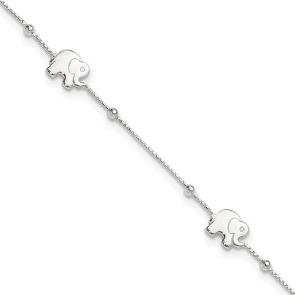 Sterling Silver Polished Elephant Anklet