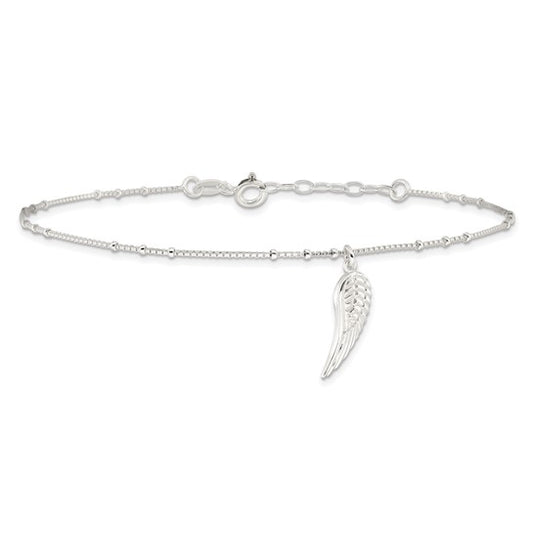 Sterling Silver Polished Wing Dangle Anklet