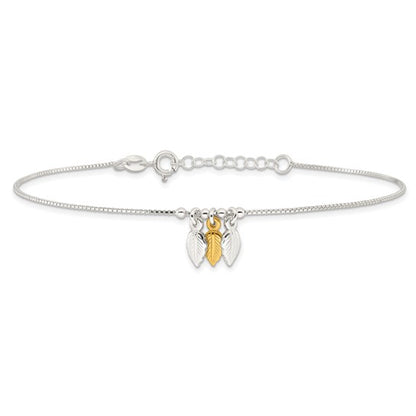 Sterling Silver Gold-tone Polished Feather Anklet