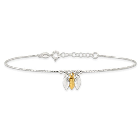 Sterling Silver Gold-tone Polished Feather Anklet