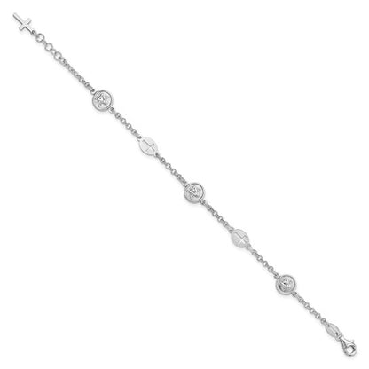 Sterling Silver Rhodium Plated Cross & Angel Bracelet
