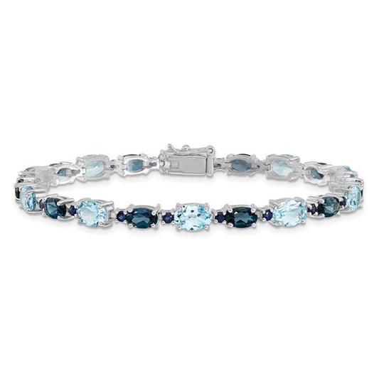Sterling Silver Rhodium-plated London Blue/Sky Blue Topaz Bracelet