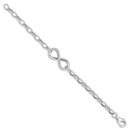 Sterling Silver Rhodium Plated Polished Infinity Link Bracelet