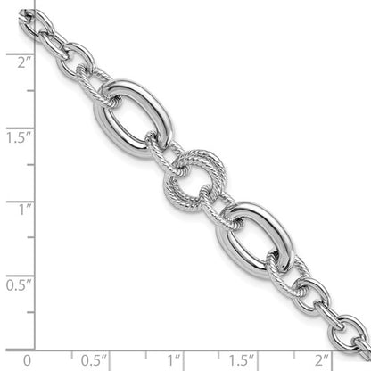 Sterling Silver Rhodium Fancy Textured Link Bracelet