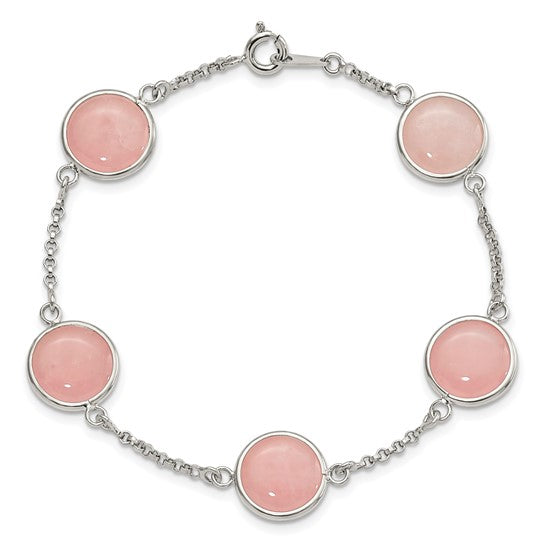 Sterling Silver Polished Rose Quartz 7.5in Bracelet