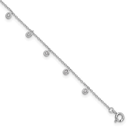 Sterling Silver Rhodium-plated Bezel CZ Anklet