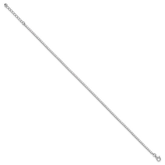 Sterling Silver Rhodium-plated 2mm CZ Tennis Anklet