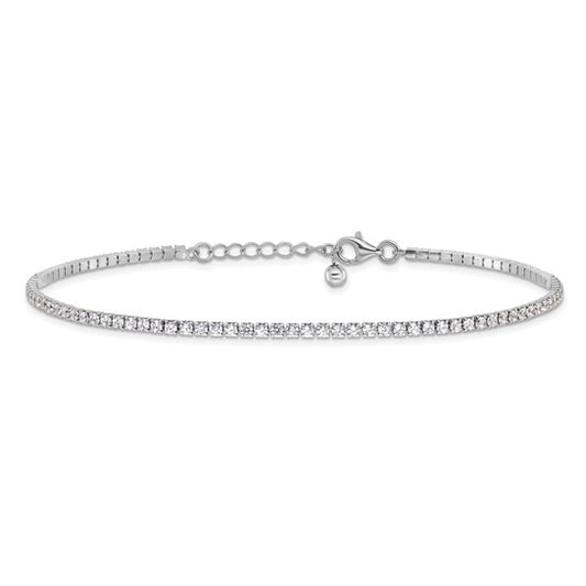 Sterling Silver Rhodium-plated 2mm CZ Tennis Anklet