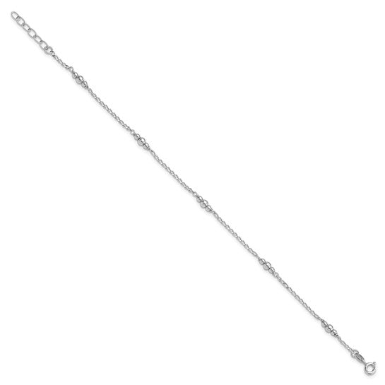 Sterling Silver Rhodium-plated Polished Beaded 9-10 Adj.