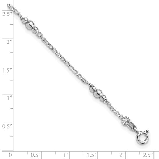 Sterling Silver Rhodium-plated Polished Beaded 9-10 Adj.