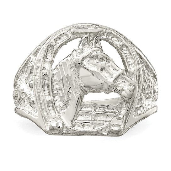 Sterling Silver Horseshoe with Horse Head Ring
